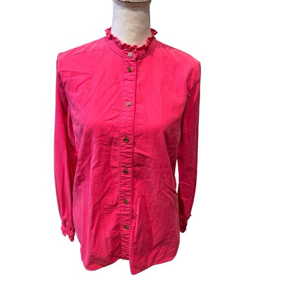 J Crew Lightweight Corduroy Ruffle Neck Shirt Hot Pink 10 - Picture 1 of 8